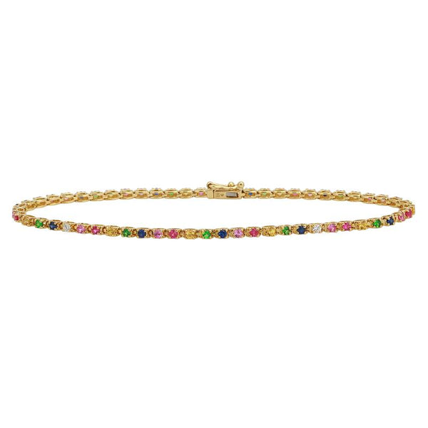 14k Yellow Gold Rainbow Gemstone Tennis Bracelet-Bracelets-superbell-