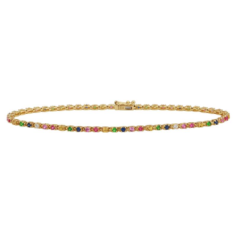 14k Yellow Gold Rainbow Gemstone Tennis Bracelet