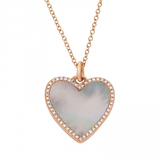 14K Yellow Gold Diamond + Mother of Pearl Medium Heart Necklace