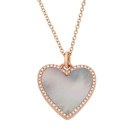 14K White Gold Diamond + Mother of Pearl Medium Heart Necklace-Necklaces-Maurice's Jewelers-ROSE GOLD-