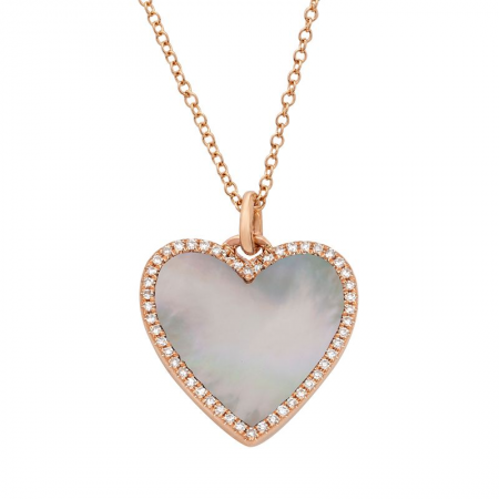 14K White Gold Diamond + Mother of Pearl Medium Heart Necklace