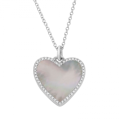 14K Rose Gold Diamond + Mother of Pearl Medium Heart Necklace
