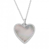 14K White Gold Diamond + Mother of Pearl Medium Heart Necklace-Necklaces-Maurice's Jewelers-WHITE GOLD-