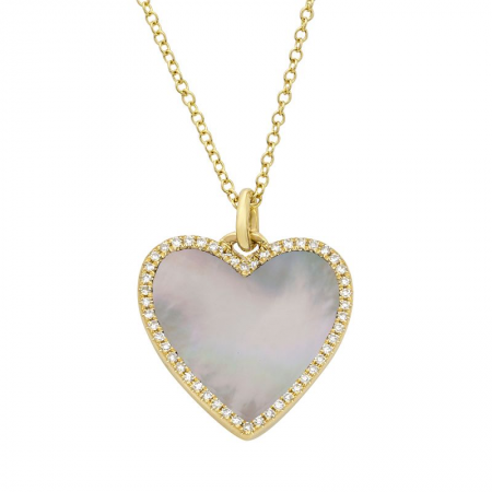 14K White Gold Diamond + Mother of Pearl Medium Heart Necklace