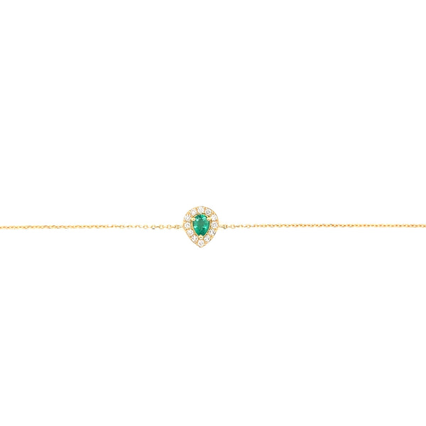 18K Yellow Gold Diamond + Emerald Pear Bracelet