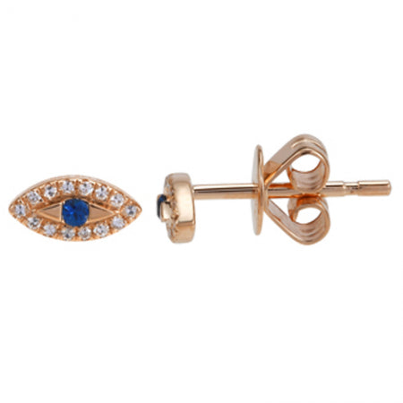 14K Yellow Gold Diamond + Sapphire Evil Eye Earrings-EARRINGS-superbell-Rose Gold-