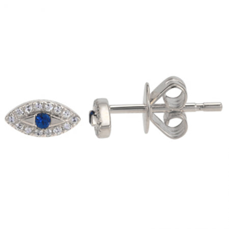 14K Yellow Gold Diamond + Sapphire Evil Eye Earrings-EARRINGS-superbell-White Gold-
