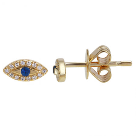 14K Yellow Gold Diamond + Sapphire Evil Eye Earrings-EARRINGS-superbell-Yellow Gold-