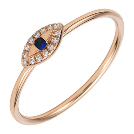 14K Rose Gold Diamond + Sapphire Evil Eye Ring-Rings-Maurice's Jewelers-Rose Gold-