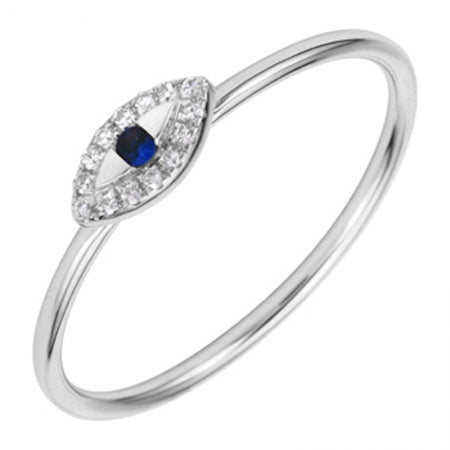 14K Rose Gold Diamond + Sapphire Evil Eye Ring-Rings-Maurice's Jewelers-White Gold-
