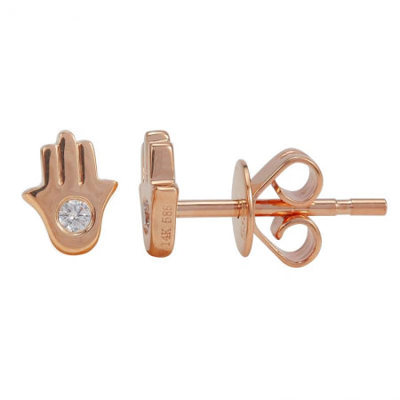 14K Yellow Gold Diamond Hamsa Earrings