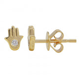 14K Yellow Gold Diamond Hamsa Earrings