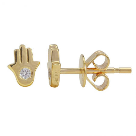 14K Yellow Gold Diamond Hamsa Earrings