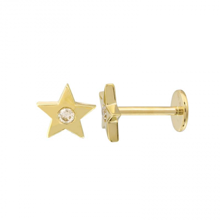 14K Yellow Gold Stars Diamond Flat Back Earrings