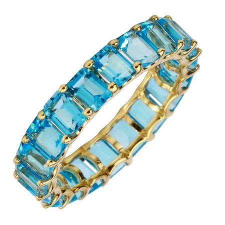 14K Yellow Gold Emerald Cut Blue Topaz Eternity Ring (Small)-Rings-superbell-Yellow Gold-5-