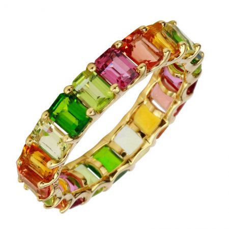 14K Yellow Gold Multi-Sapphire Emerald Cut Eternity Ring (Small)