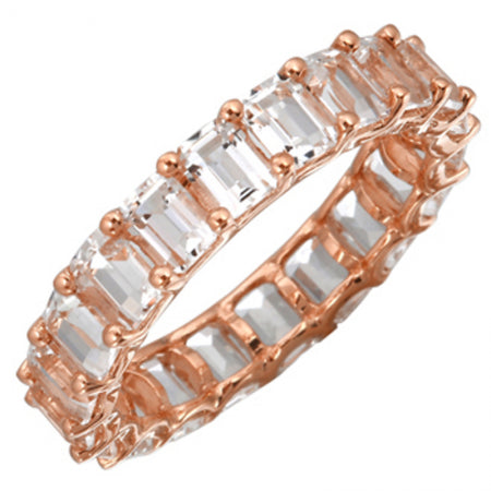 14K Rose Gold Emerald Cut White Topaz Eternity Ring (Small)-Rings-Maurice's Jewelers-4-Rose Gold-