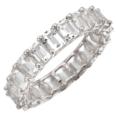 14K Yellow Gold Emerald Cut White Topaz Eternity Ring (Small)-Rings-superbell-4-White Gold-