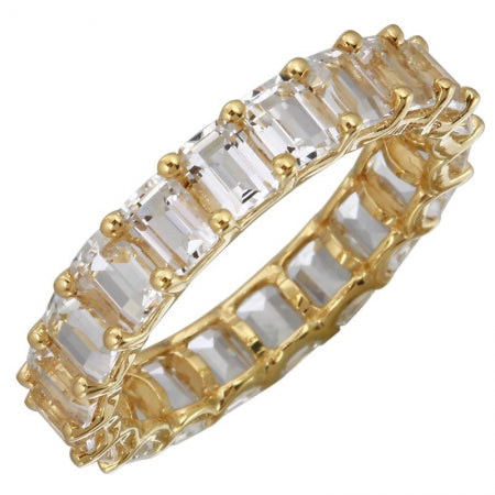 14K Yellow Gold Emerald Cut White Topaz Eternity Ring (Small)-Rings-superbell-4-Yellow Gold-