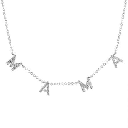 14K White Gold Diamond "Mama" Necklace-Necklaces-Maurice's Jewelers-WHITE GOLD-