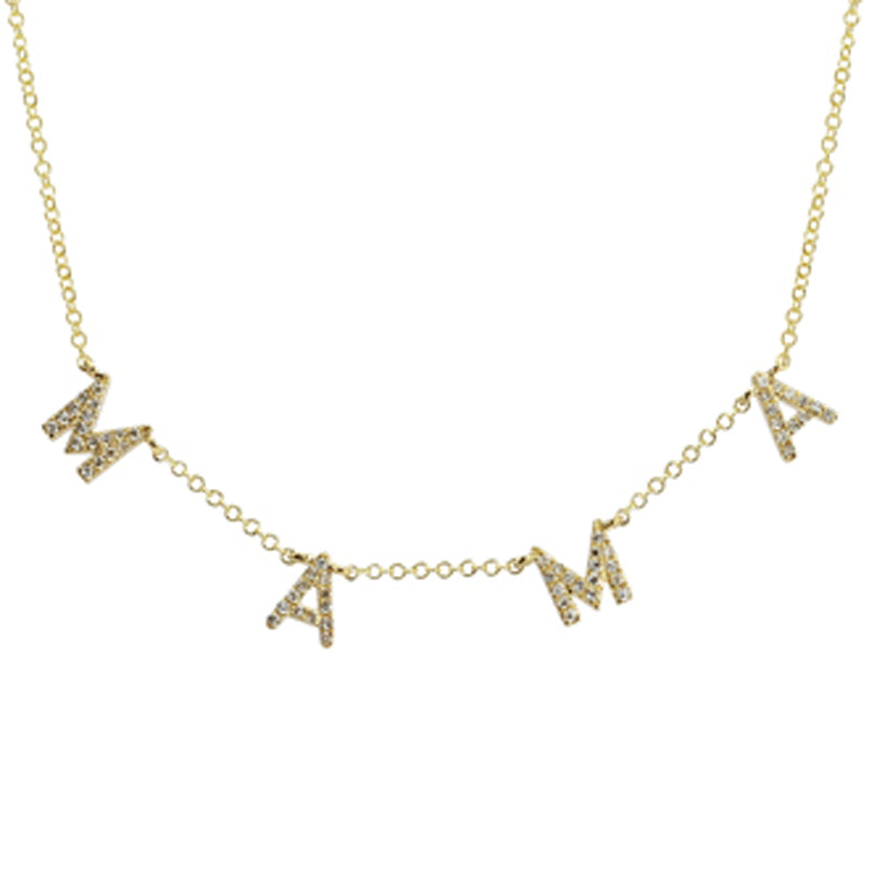 14K White Gold Diamond "Mama" Necklace-Necklaces-Maurice's Jewelers-YELLOW GOLD-