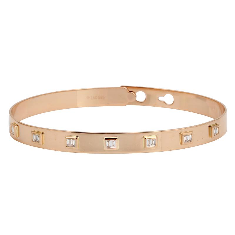 14k Yellow Gold Baguette Diamond Latch Bangle-Bracelets-Maurice's Jewelers-