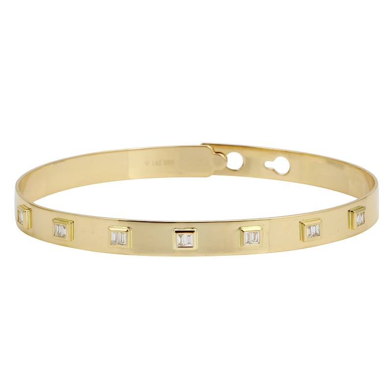 14k Yellow Gold Baguette Diamond Latch Bangle-Bracelets-Maurice's Jewelers-