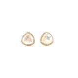 14K Yellow Gold Diamond + Moonstone Trillion Stud Earrings