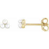 14K Yellow Gold Triple Pearl Cluster Earrings-Earrings-Maurice's Jewelers-