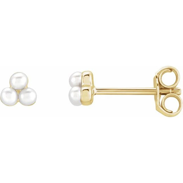 14K Yellow Gold Triple Pearl Cluster Earrings