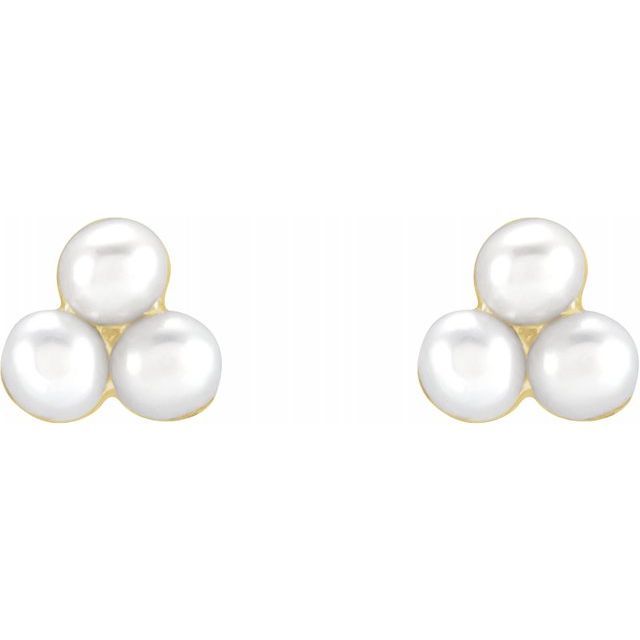 14K Yellow Gold Triple Pearl Cluster Earrings-Earrings-Maurice's Jewelers-
