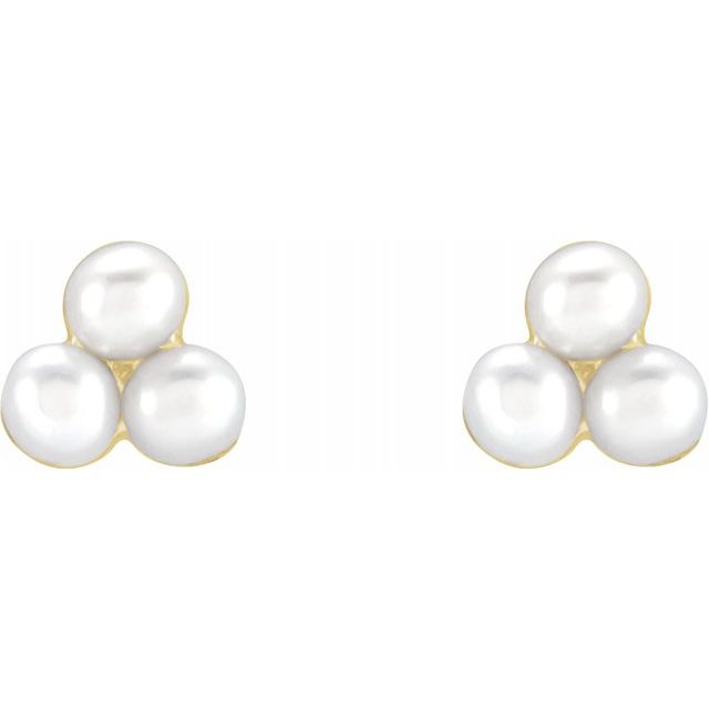 14K Yellow Gold Triple Pearl Cluster Earrings