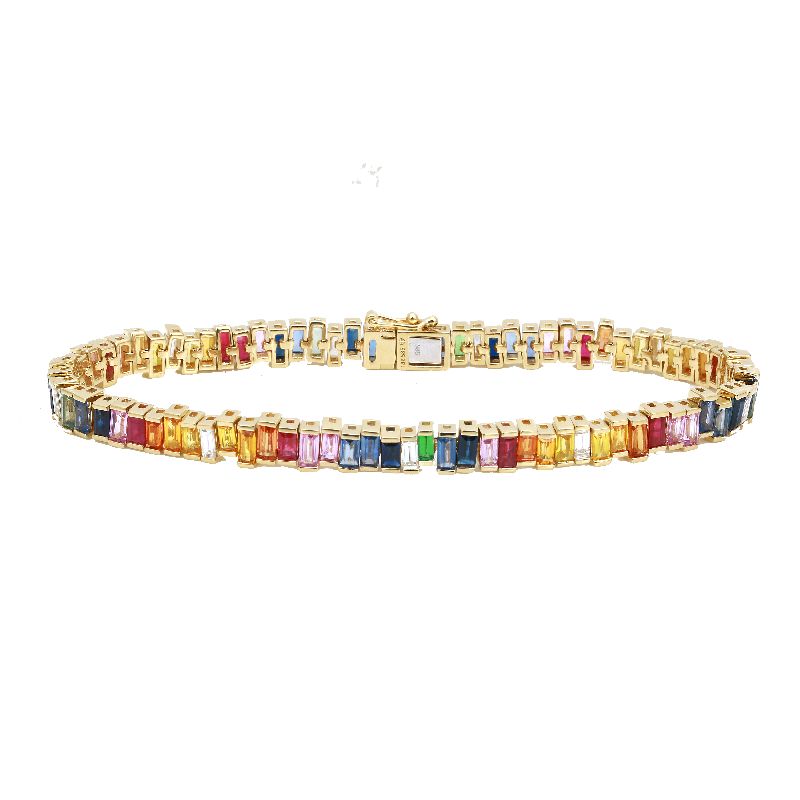Yellow 14k multi colored Baguette Gemstone Bracelet-Bracelets-superbell-