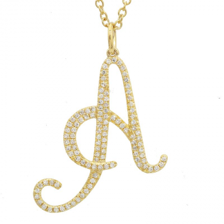 14K Yellow Gold Script Initial Diamond Necklace (Large)-Necklaces-superbell-A-