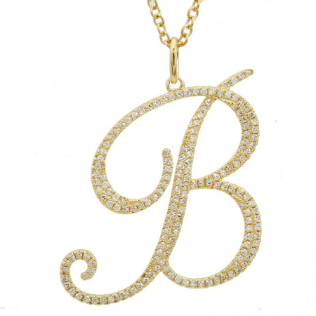 14K Yellow Gold Script Initial Diamond Necklace (Large)-Necklaces-superbell-B-