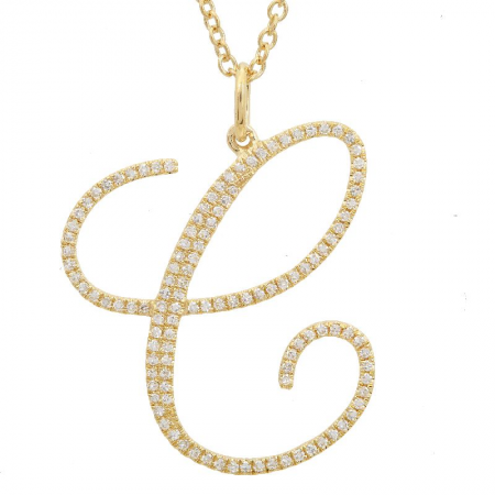 14K Yellow Gold Script Initial Diamond Necklace (Large)