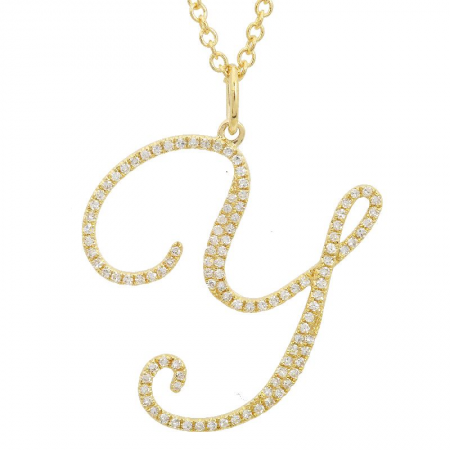 14K Yellow Gold Script Initial Diamond Necklace (Large)-Necklaces-superbell-Y-