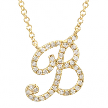 14K Yellow Gold Diamond Script Initial Necklace