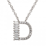 14K White Gold Round & Baguette Diamond Initial Necklace-Necklaces-superbell-D-