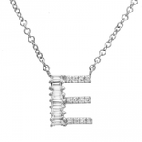 14K White Gold Round & Baguette Diamond Initial Necklace-Necklaces-superbell-E-