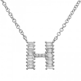 14K White Gold Round & Baguette Diamond Initial Necklace-Necklaces-superbell-H-