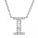 14K White Gold Round & Baguette Diamond Initial Necklace