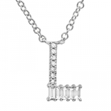 14K White Gold Round & Baguette Diamond Initial Necklace-Necklaces-superbell-L-
