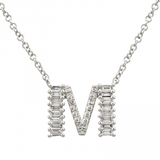 14K White Gold Round & Baguette Diamond Initial Necklace-Necklaces-superbell-M-