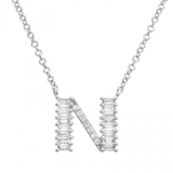 14K White Gold Round & Baguette Diamond Initial Necklace-Necklaces-superbell-N-