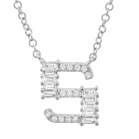 14K White Gold Round & Baguette Diamond Initial Necklace