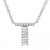 14K White Gold Round & Baguette Diamond Initial Necklace