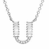 14K White Gold Round & Baguette Diamond Initial Necklace-Necklaces-superbell-U-