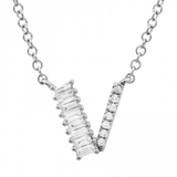 14K White Gold Round & Baguette Diamond Initial Necklace-Necklaces-superbell-V-