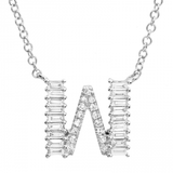 14K White Gold Round & Baguette Diamond Initial Necklace-Necklaces-superbell-W-